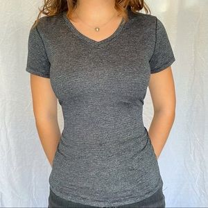 RBX black and white tropes workout top w/ v-neck collar